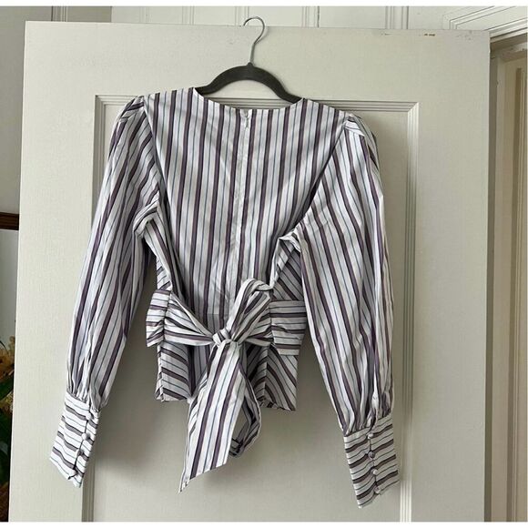 Veronica Beard Seema Stripe Twist Front Blouse in Off White Purple Multi size 8 - Picture 7 of 12